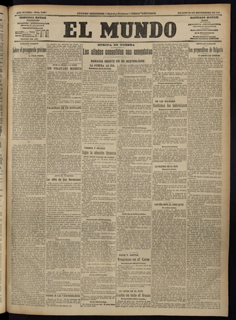 Miniatura de El Mundo del 28 de septiembre de 1915