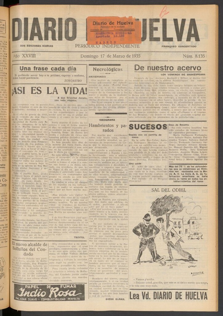 Miniatura de Diario de Huelva : periódico independiente del 17 de marzo de 1935
