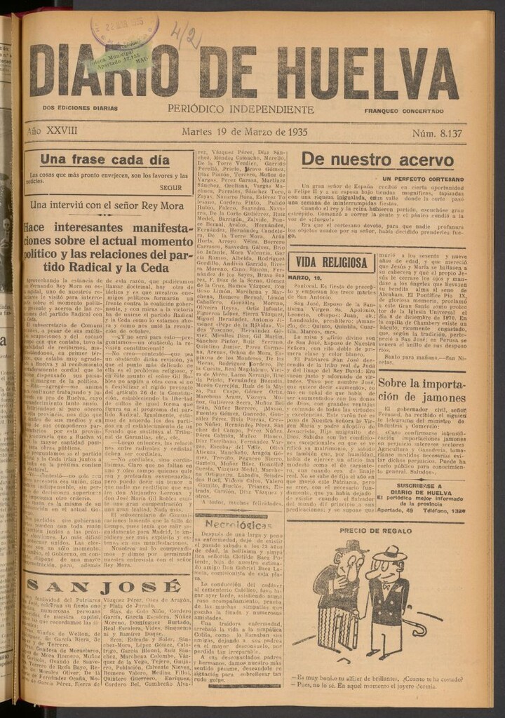 Miniatura de Diario de Huelva : periódico independiente del 19 de marzo de 1935