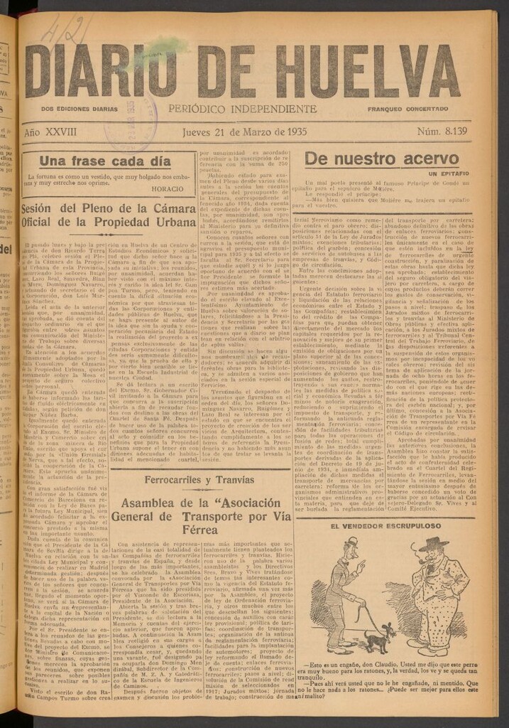 Miniatura de Diario de Huelva : periódico independiente del 21 de marzo de 1935