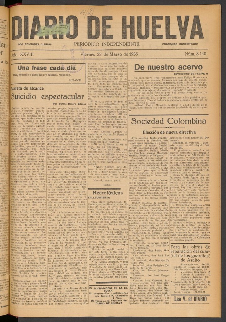 Miniatura de Diario de Huelva : periódico independiente del 22 de marzo de 1935