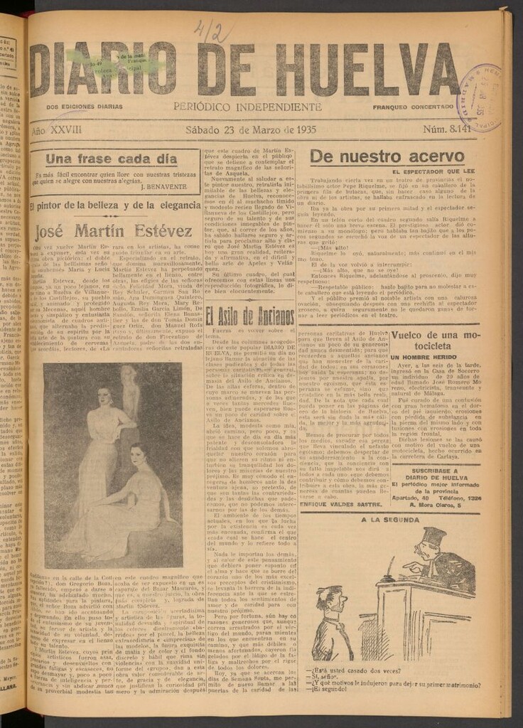 Miniatura de Diario de Huelva : periódico independiente del 23 de marzo de 1935