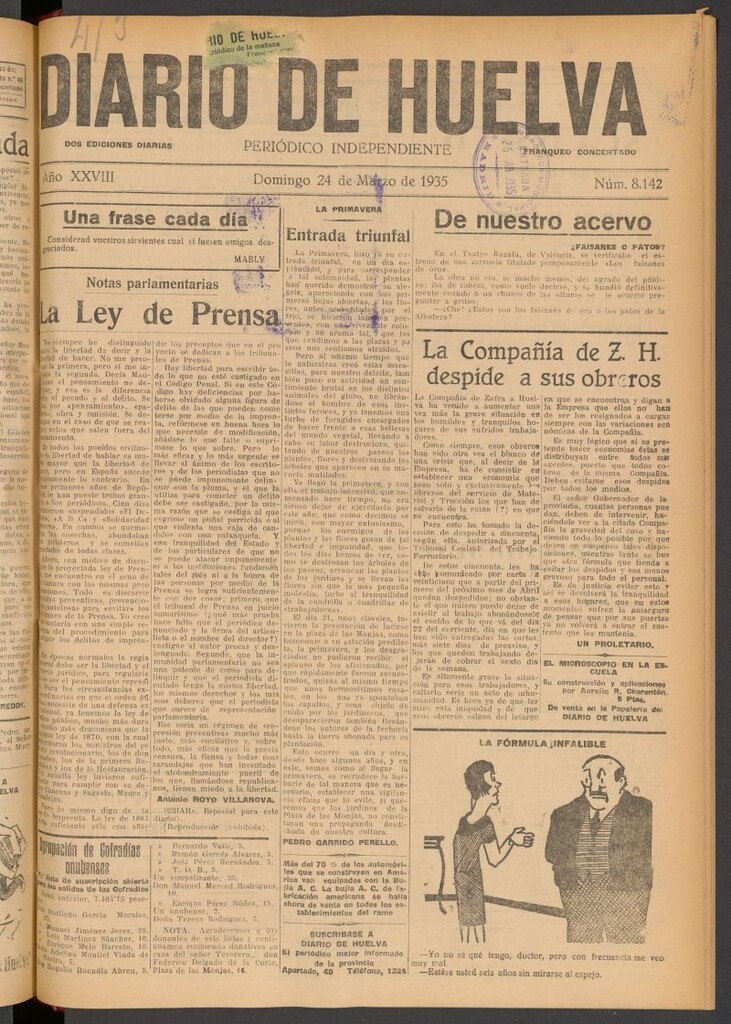 Miniatura de Diario de Huelva : periódico independiente del 24 de marzo de 1935