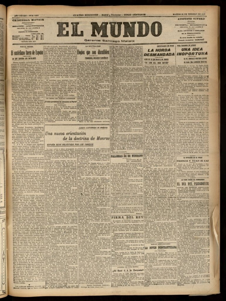 Miniatura de El Mundo del 22 de febrero de 1916