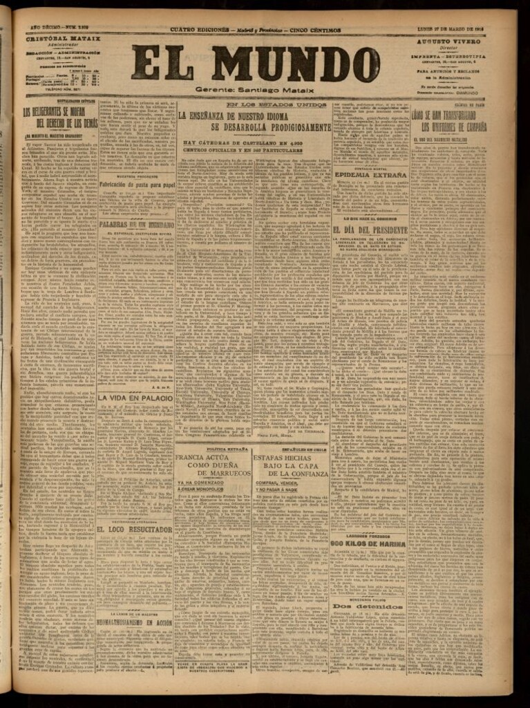 Miniatura de El Mundo del 27 de marzo de 1916