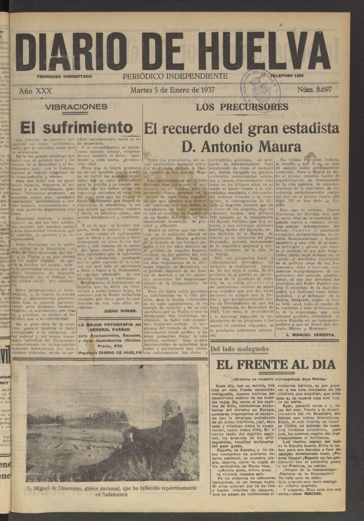 Miniatura de Diario de Huelva : periódico independiente del 5 de enero de 1937