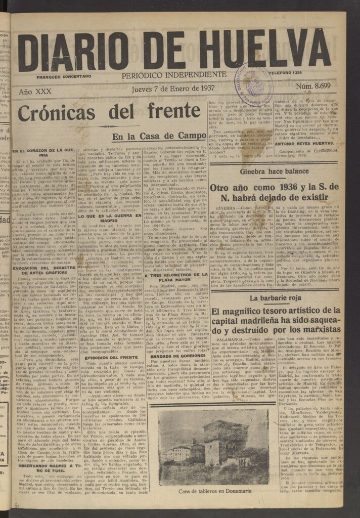 Miniatura de Diario de Huelva : periódico independiente del 7 de enero de 1937
