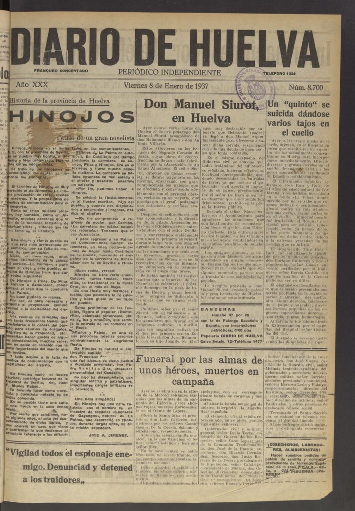 Miniatura de Diario de Huelva : periódico independiente del 8 de enero de 1937
