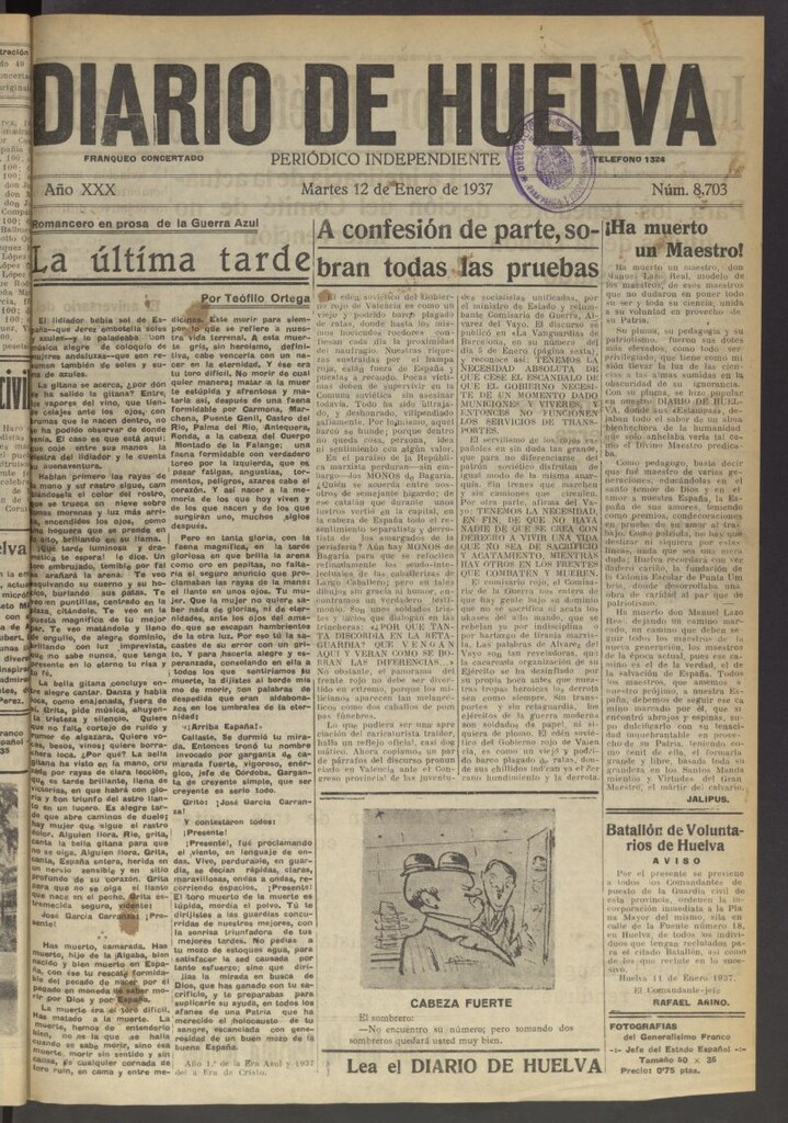 Miniatura de Diario de Huelva : periódico independiente del 12 de enero de 1937