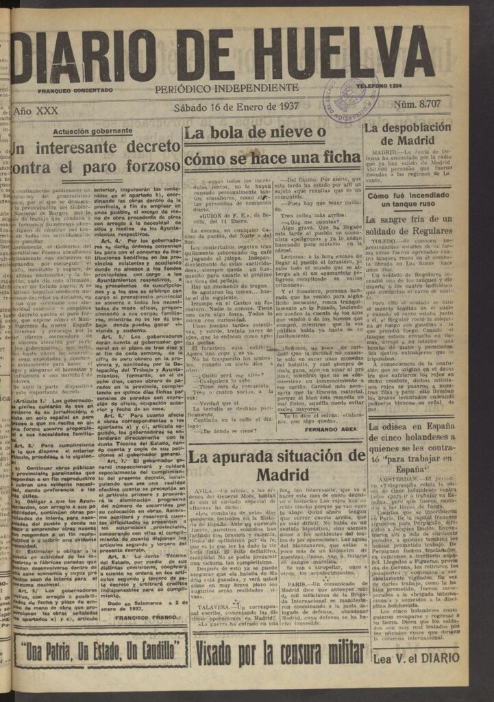 Miniatura de Diario de Huelva : periódico independiente del 16 de enero de 1937