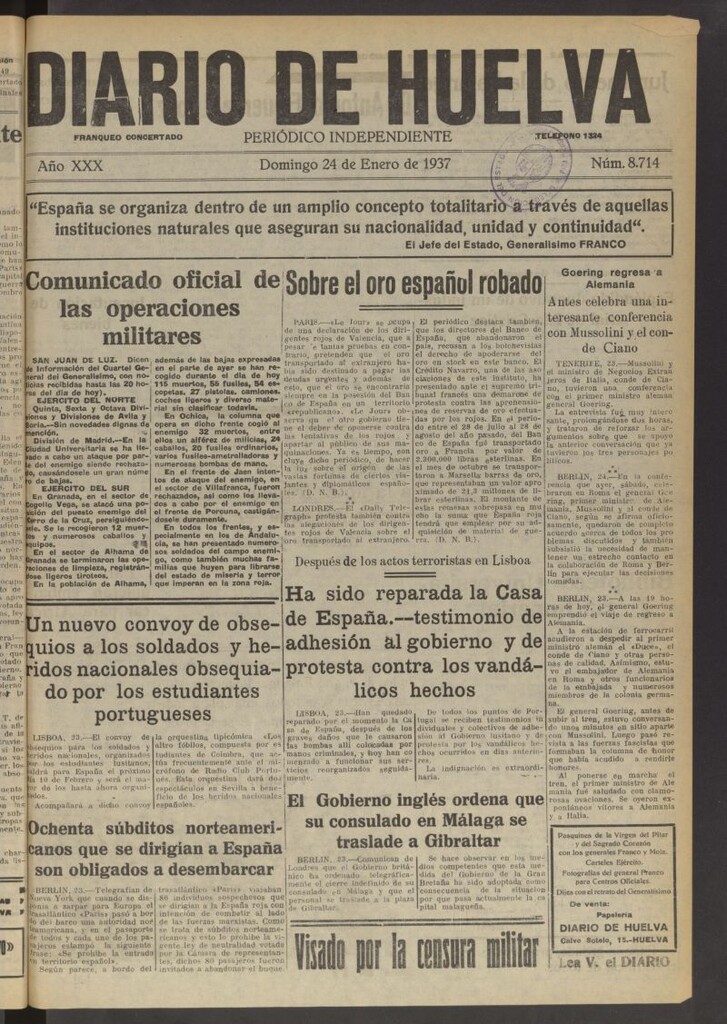 Miniatura de Diario de Huelva : periódico independiente del 24 de enero de 1937