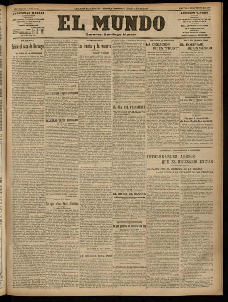 Miniatura de El Mundo del 31 de octubre de 1916