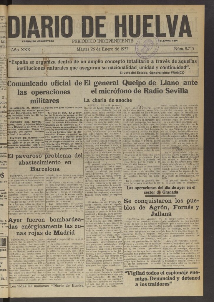 Miniatura de Diario de Huelva : periódico independiente del 26 de enero de 1937