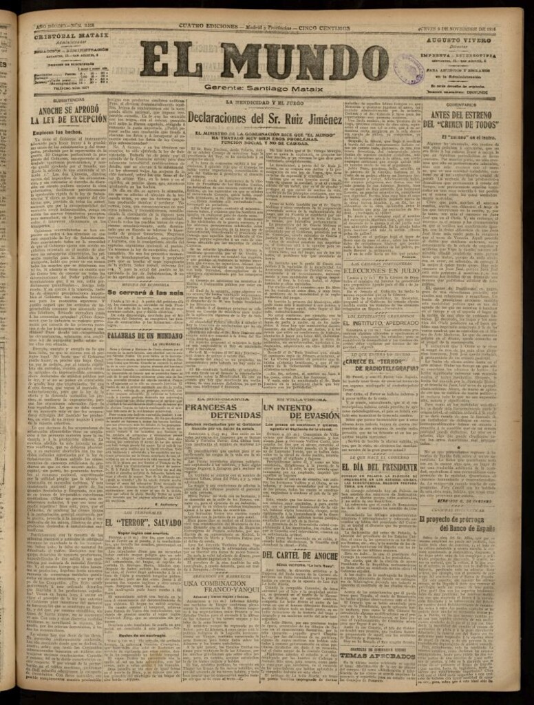 Miniatura de El Mundo del 9 de noviembre de 1916