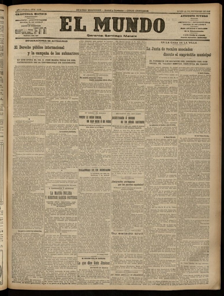 Miniatura de El Mundo del 13 de noviembre de 1916
