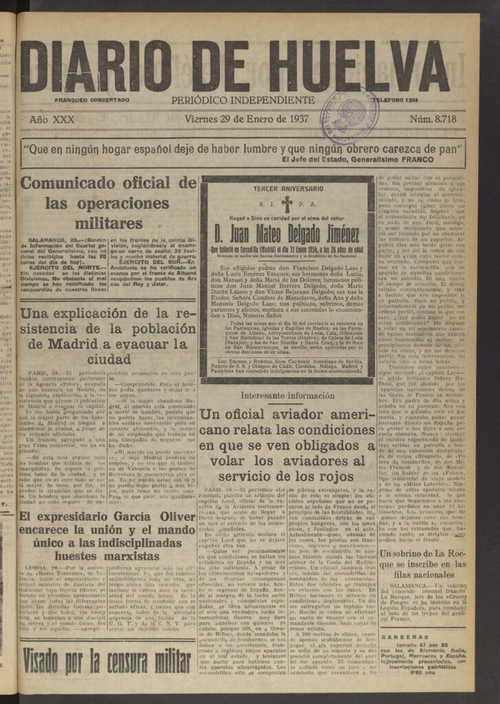 Miniatura de Diario de Huelva : periódico independiente del 29 de enero de 1937