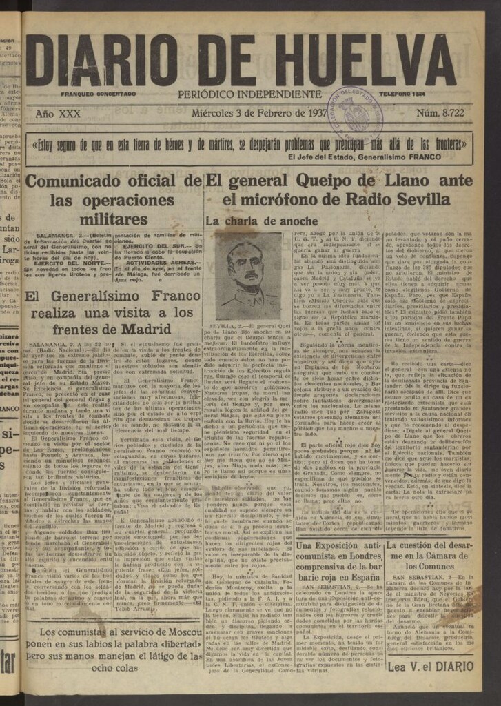 Miniatura de Diario de Huelva : periódico independiente del 3 de febrero de 1937