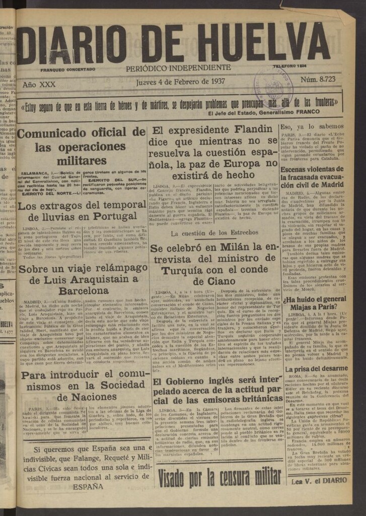 Miniatura de Diario de Huelva : periódico independiente del 4 de febrero de 1937