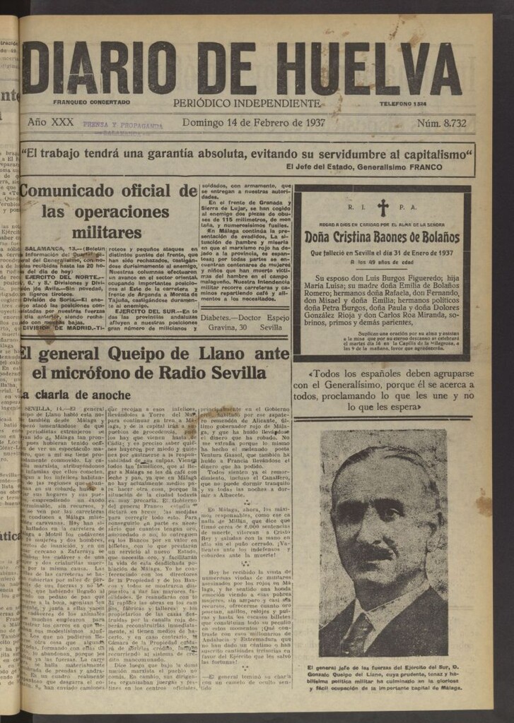 Miniatura de Diario de Huelva : periódico independiente del 14 de febrero de 1937