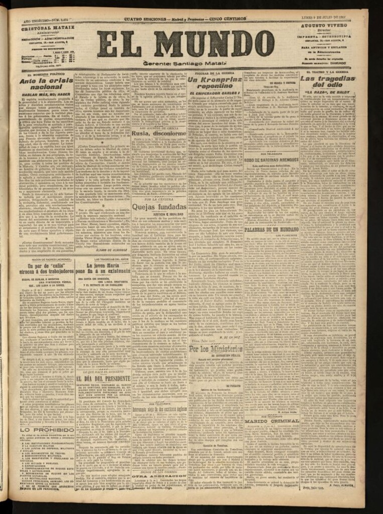 Miniatura de El Mundo del 9 de julio de 1917
