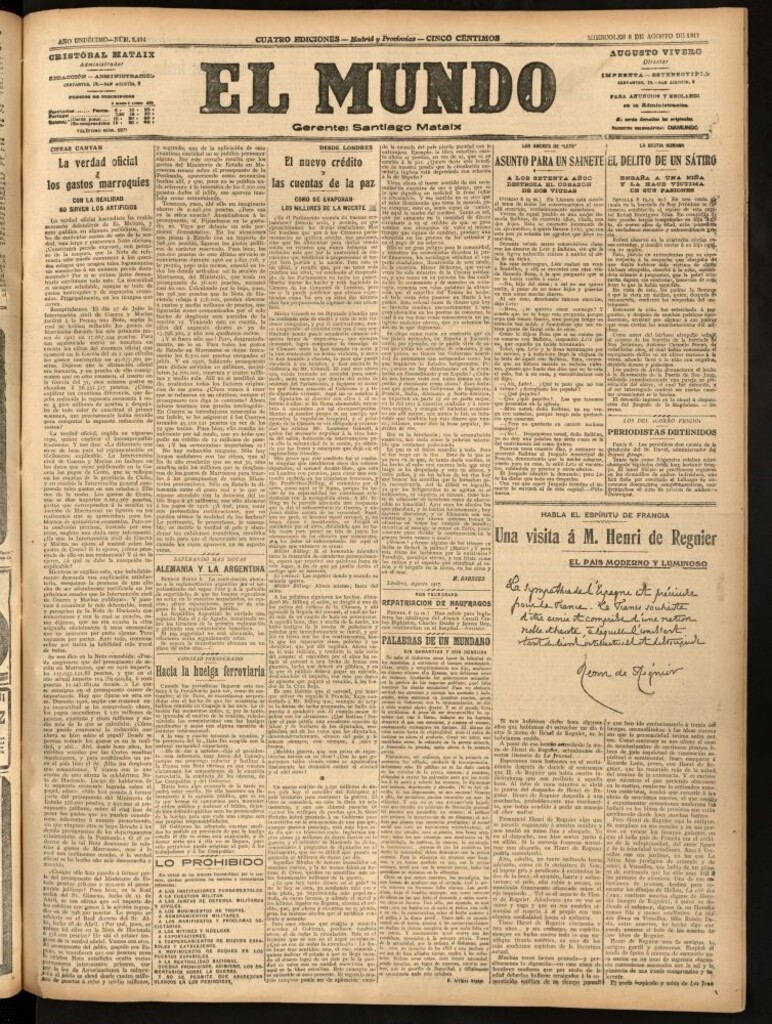 Miniatura de El Mundo del 8 de agosto de 1917