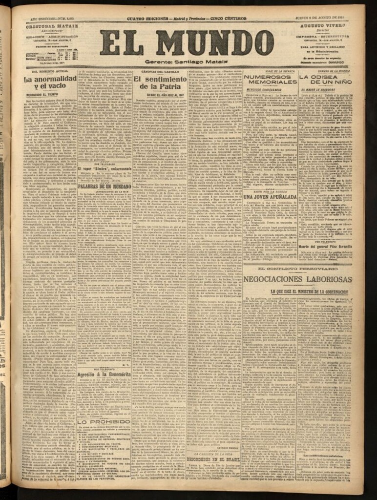 Miniatura de El Mundo del 9 de agosto de 1917