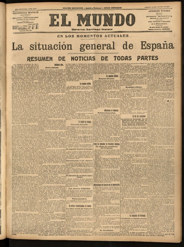 Miniatura de El Mundo del 18 de agosto de 1917