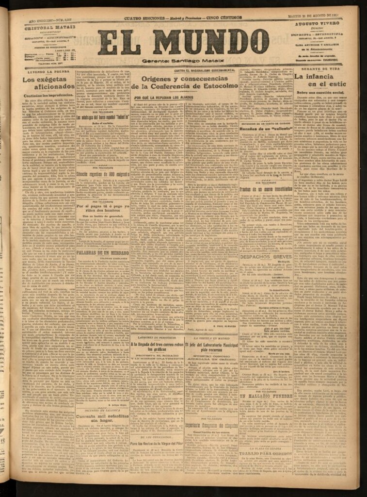 Miniatura de El Mundo del 21 de agosto de 1917