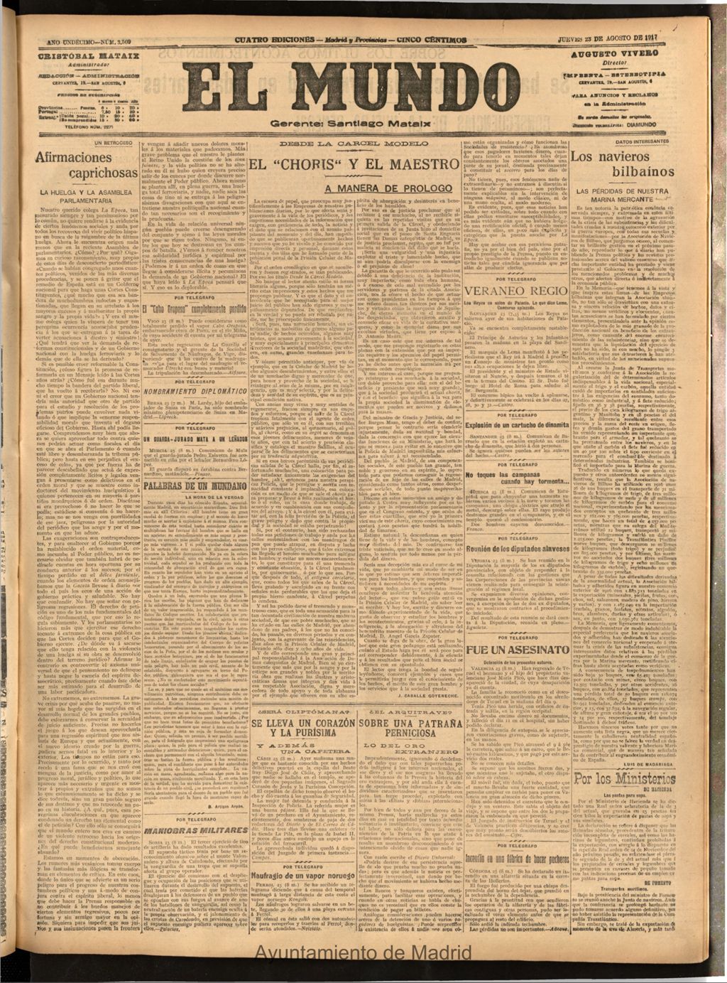 Miniatura de El Mundo del 23 de agosto de 1917