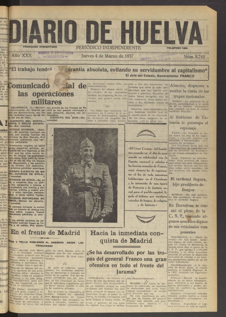 Miniatura de Diario de Huelva : periódico independiente del 4 de marzo de 1937