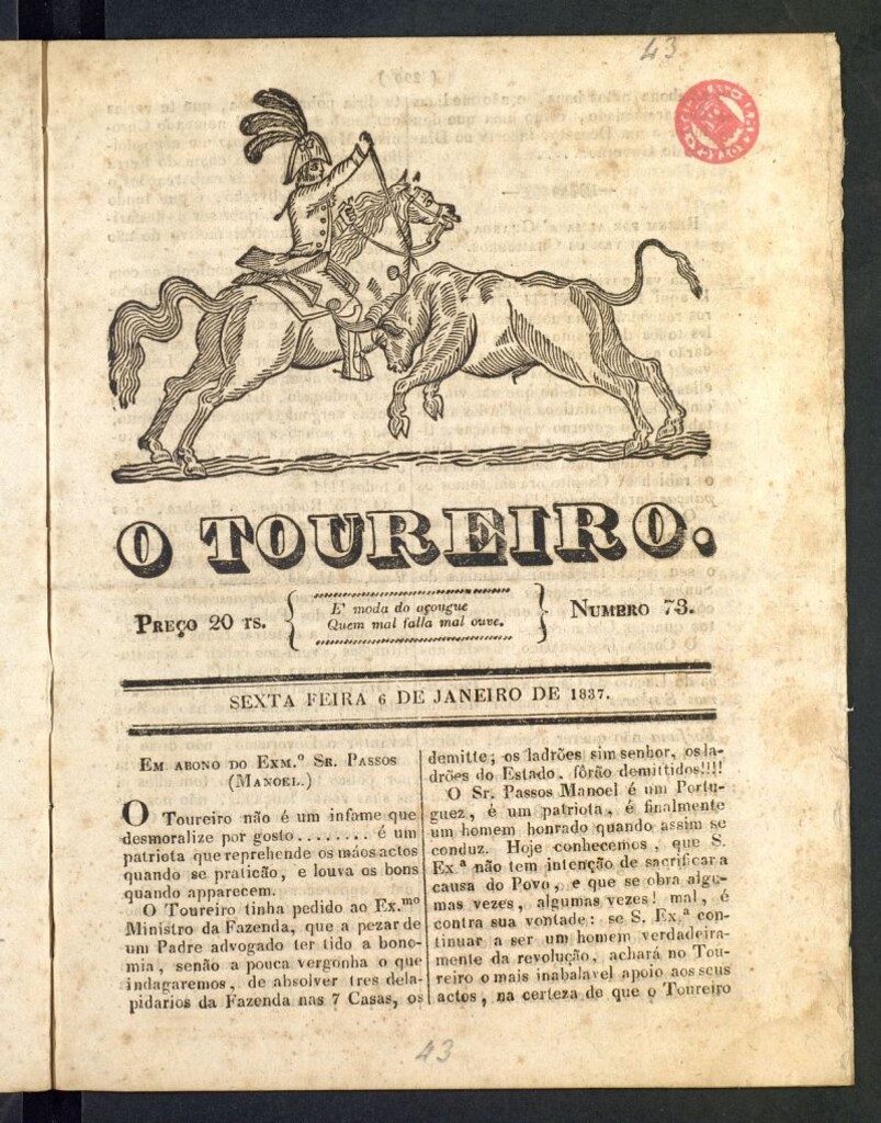 Miniatura de O Toureiro del 6 de enero de 1837, nº 73
