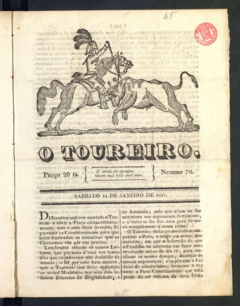 Miniatura de O Toureiro del 14 de enero de 1837, nº 76