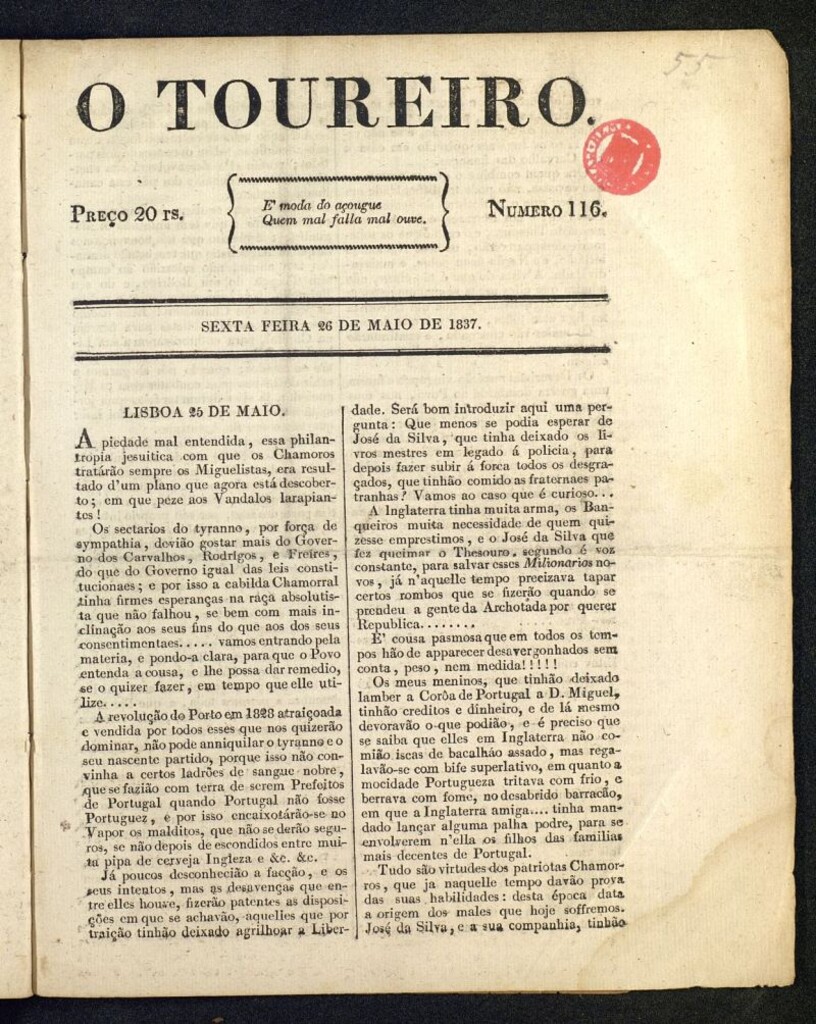 Miniatura de O Toureiro del 26 de mayo de 1837, nº 116