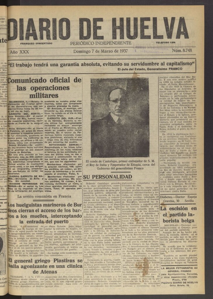 Miniatura de Diario de Huelva : periódico independiente del 7 de marzo de 1937