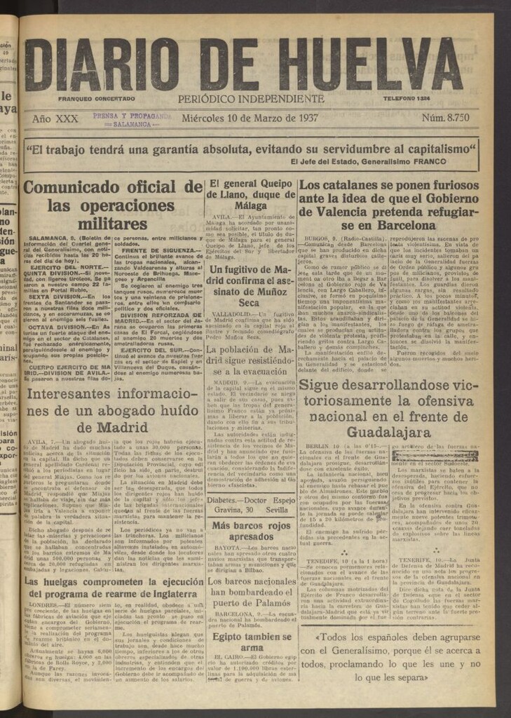 Miniatura de Diario de Huelva : periódico independiente del 10 de marzo de 1937