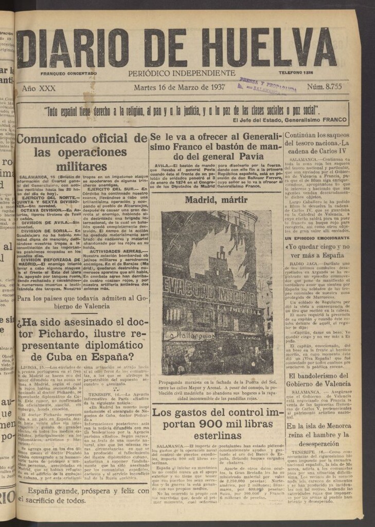 Miniatura de Diario de Huelva : periódico independiente del 16 de marzo de 1937
