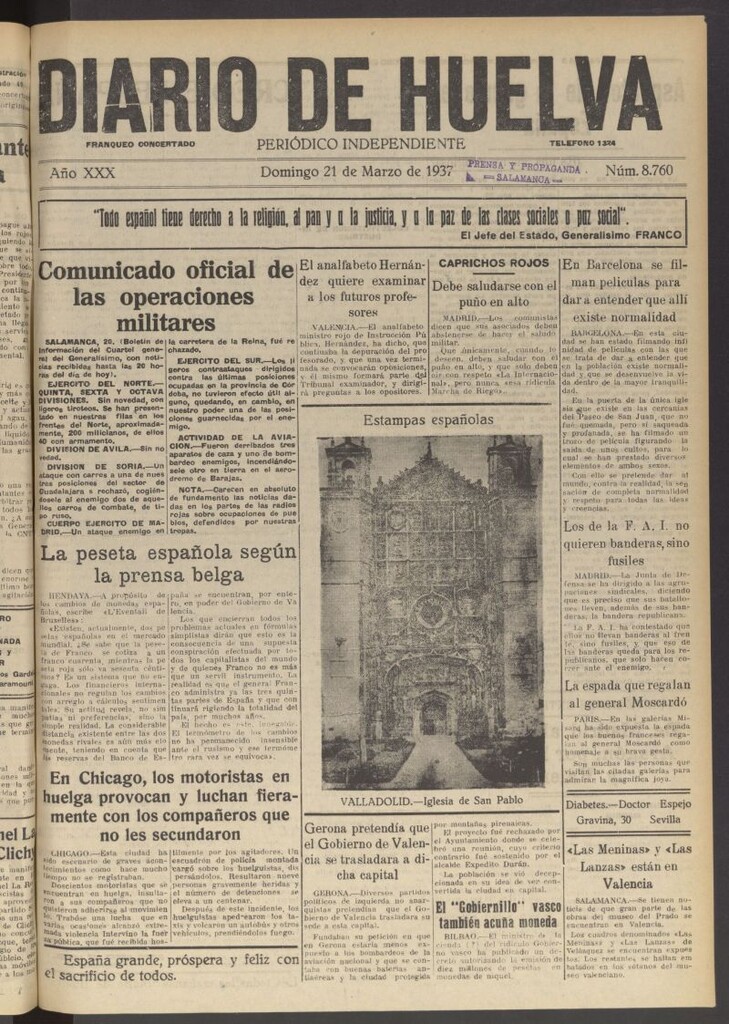 Miniatura de Diario de Huelva : periódico independiente del 21 de marzo de 1937