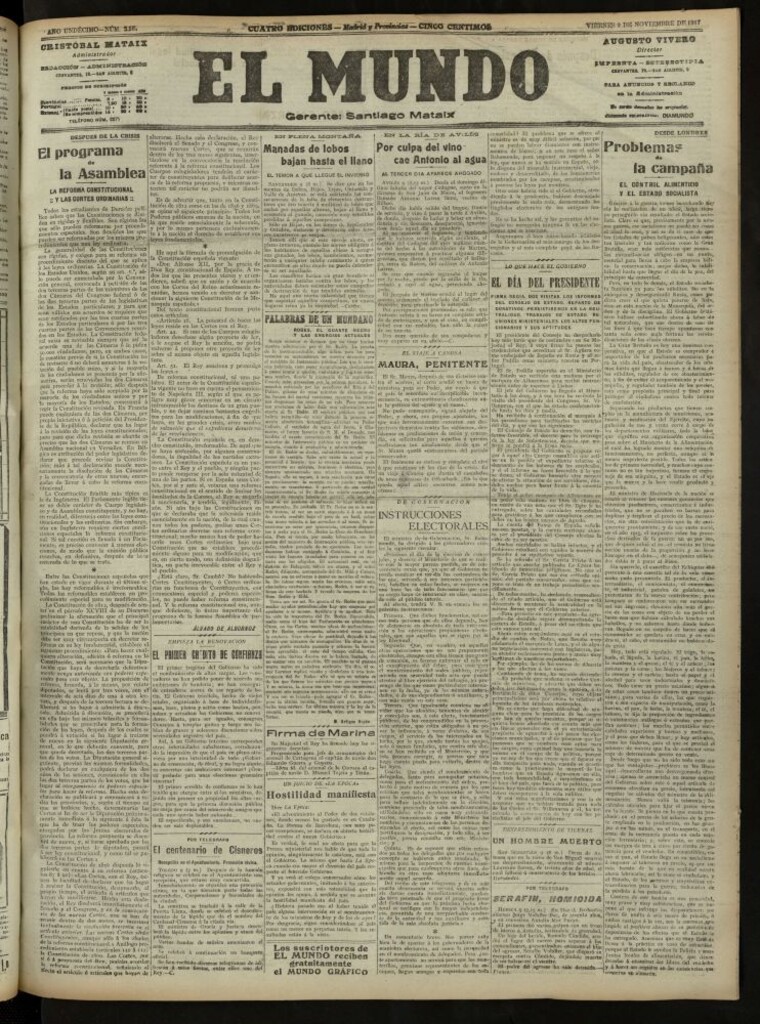 Miniatura de El Mundo del 9 de noviembre de 1917