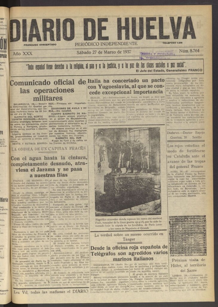 Miniatura de Diario de Huelva : periódico independiente del 27 de marzo de 1937