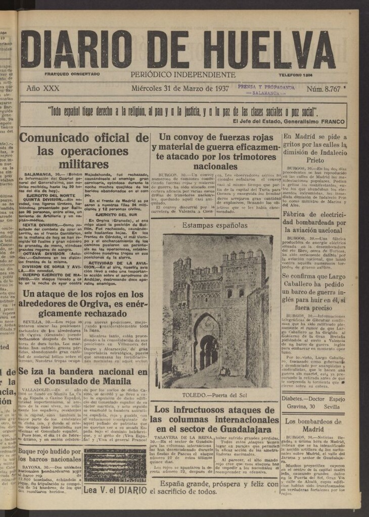 Miniatura de Diario de Huelva : periódico independiente del 31 de marzo de 1937