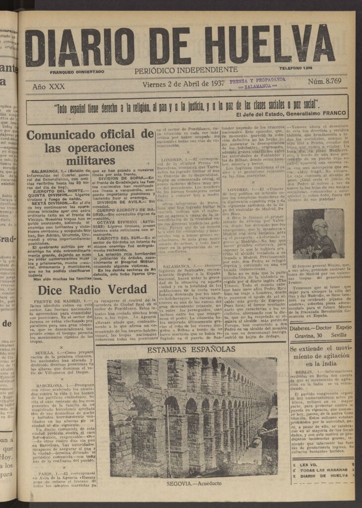 Miniatura de Diario de Huelva : periódico independiente del 2 de abril de 1937