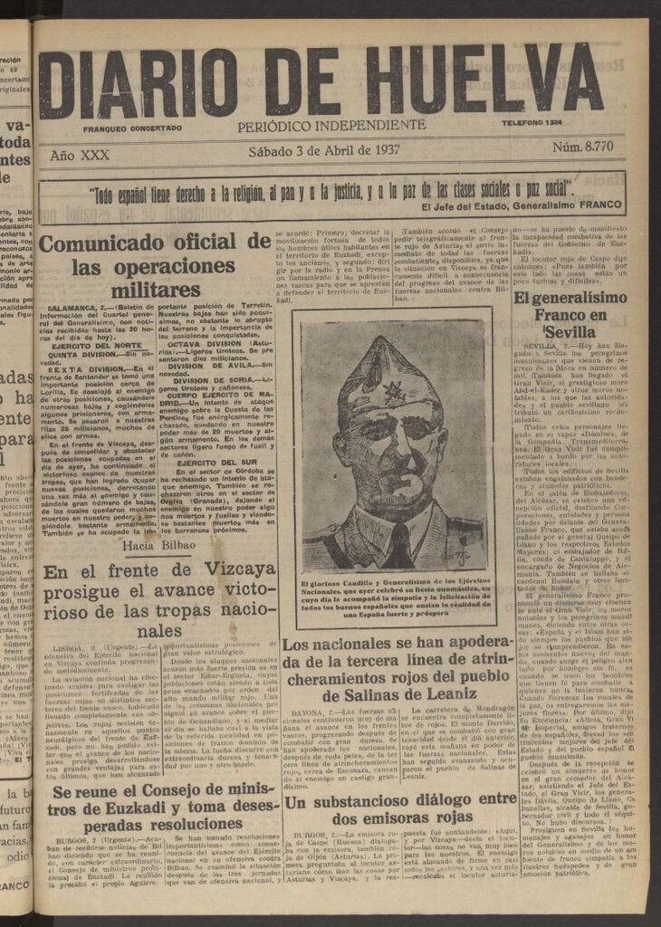 Miniatura de Diario de Huelva : periódico independiente del 3 de abril de 1937