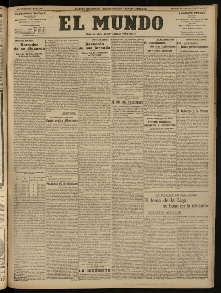 Miniatura de El Mundo del 19 de diciembre de 1917