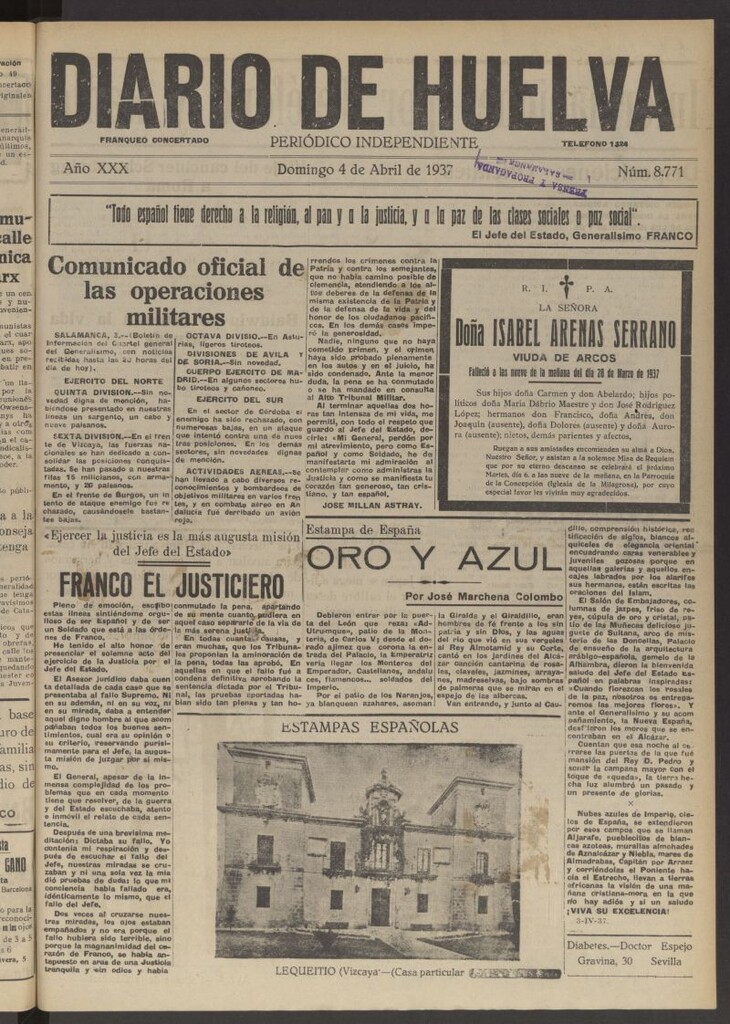 Miniatura de Diario de Huelva : periódico independiente del 4 de abril de 1937