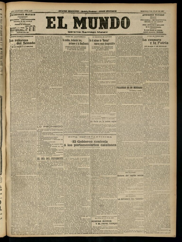 Miniatura de El Mundo del 8 de julio de 1917 (edición de provincias)