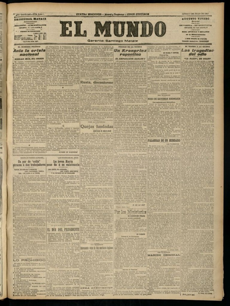 Miniatura de El Mundo del 9 de julio de 1917 (edición de provincias)