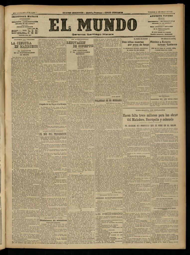 Miniatura de El Mundo del 13 de julio de 1917 (edición de provincias)