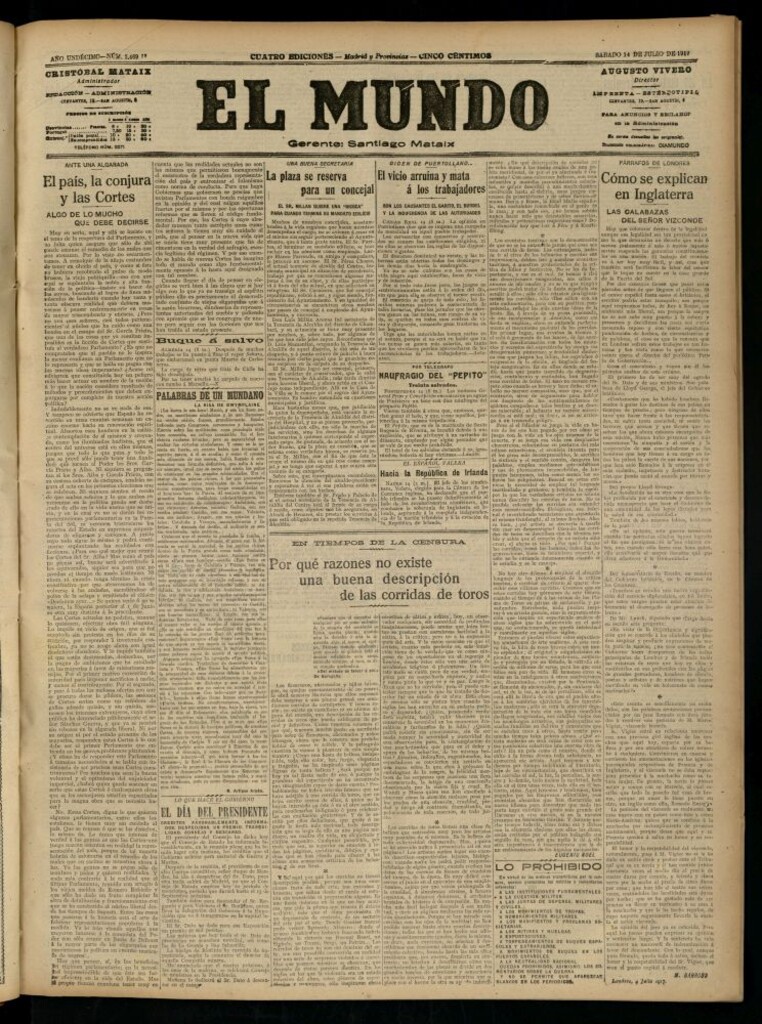 Miniatura de El Mundo del 14 de julio de 1917 (edición de provincias)