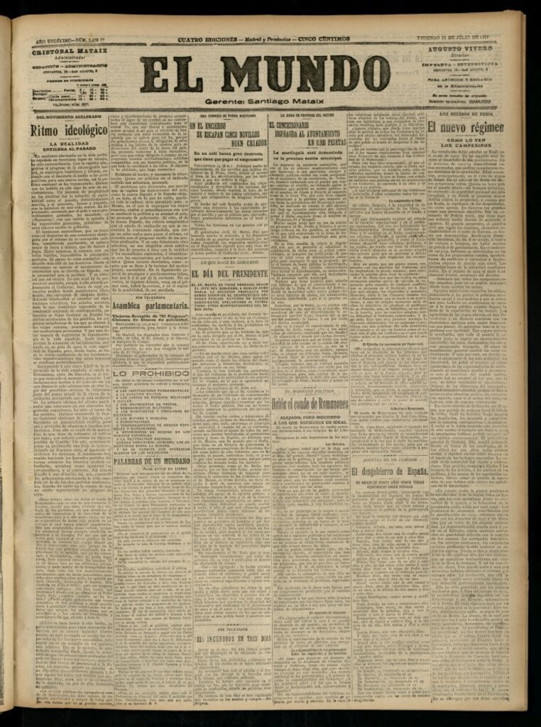 Miniatura de El Mundo del 15 de julio de 1917 (edición de provincias)