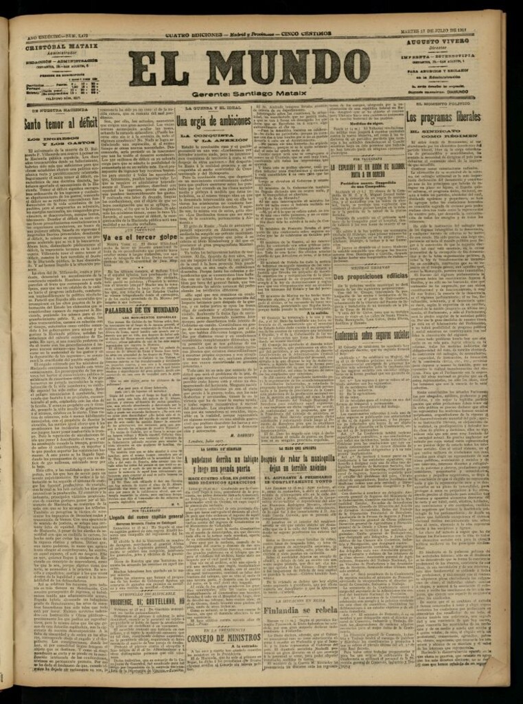 Miniatura de El Mundo del 17 de julio de 1917 (edición de provincias)